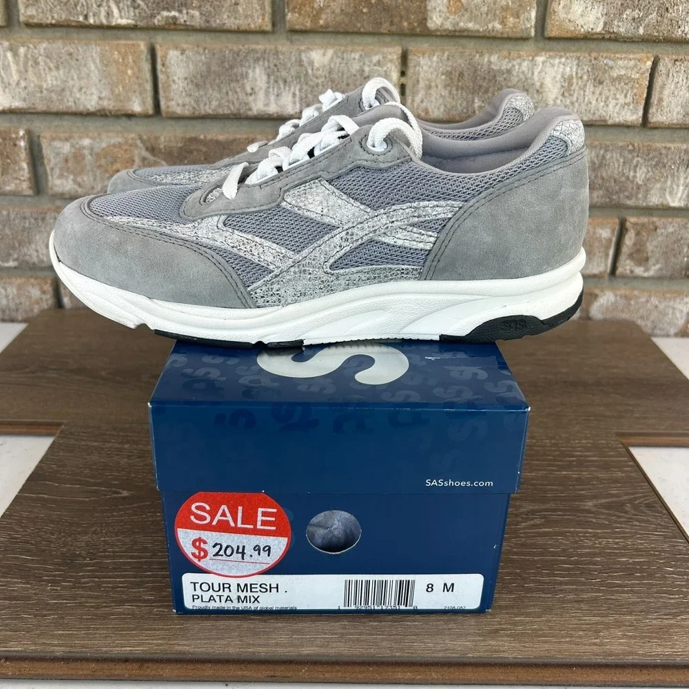 SAS Tour Mesh Lace Up Sneaker Shoes Womens 8M Gray Comfort Walking Casual NEW